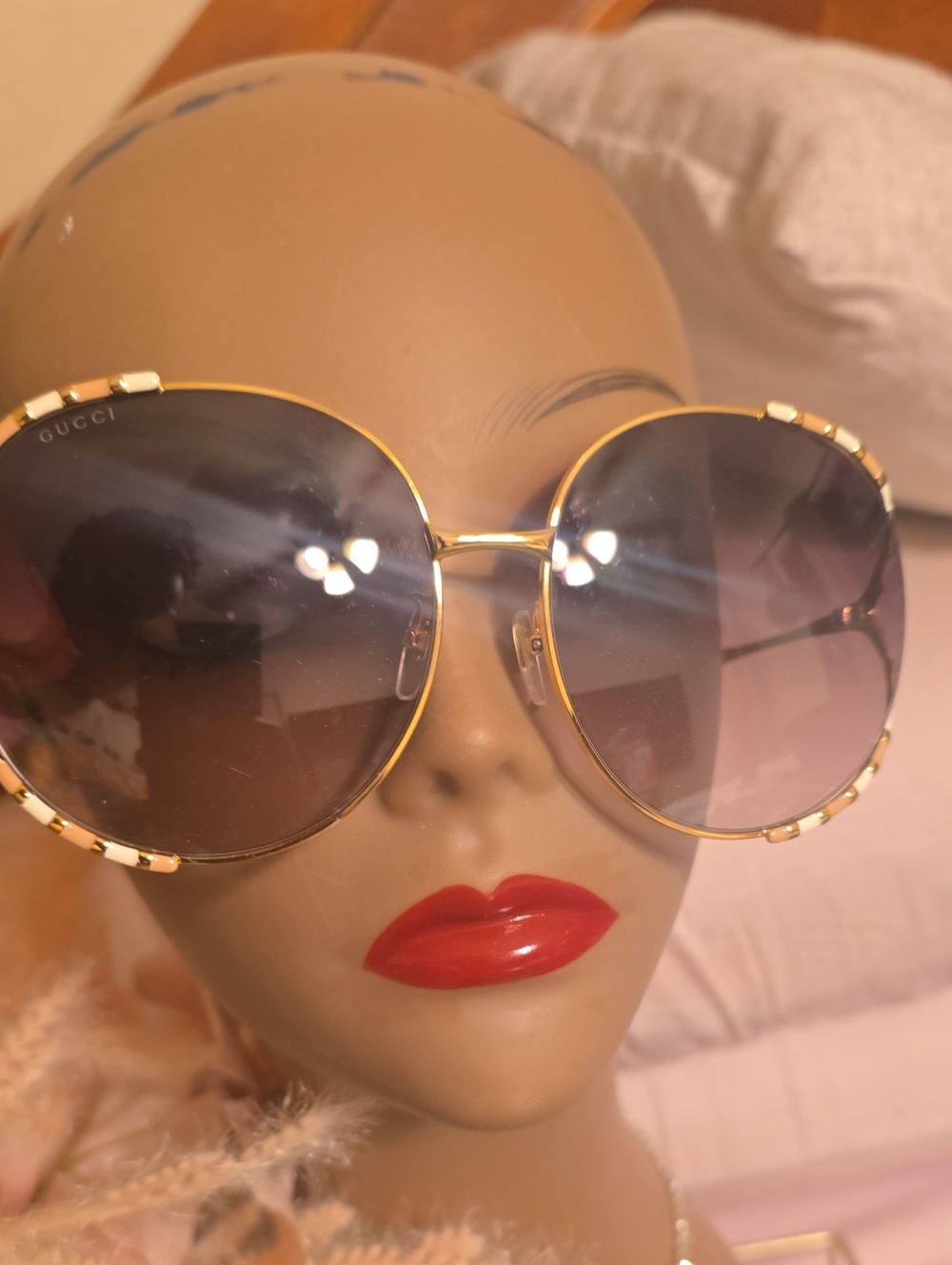 Gucci Gold Frame Round Sunglasses with Black Gradient Lenses